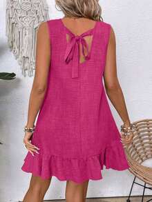 Elouméa Vestido sin mangas de unicolor, simple y diario, para vacaciones y playa - Rosa Fucsia - Ver 3