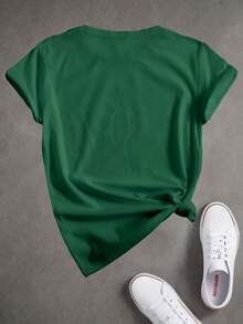 Camiseta Casual de Cuello Redondo para Mujer con Estampado de Corazón Realista - Poliéster Suave, Manga Corta, Perfecta para Primavera y Verano - Verde - Ver 2