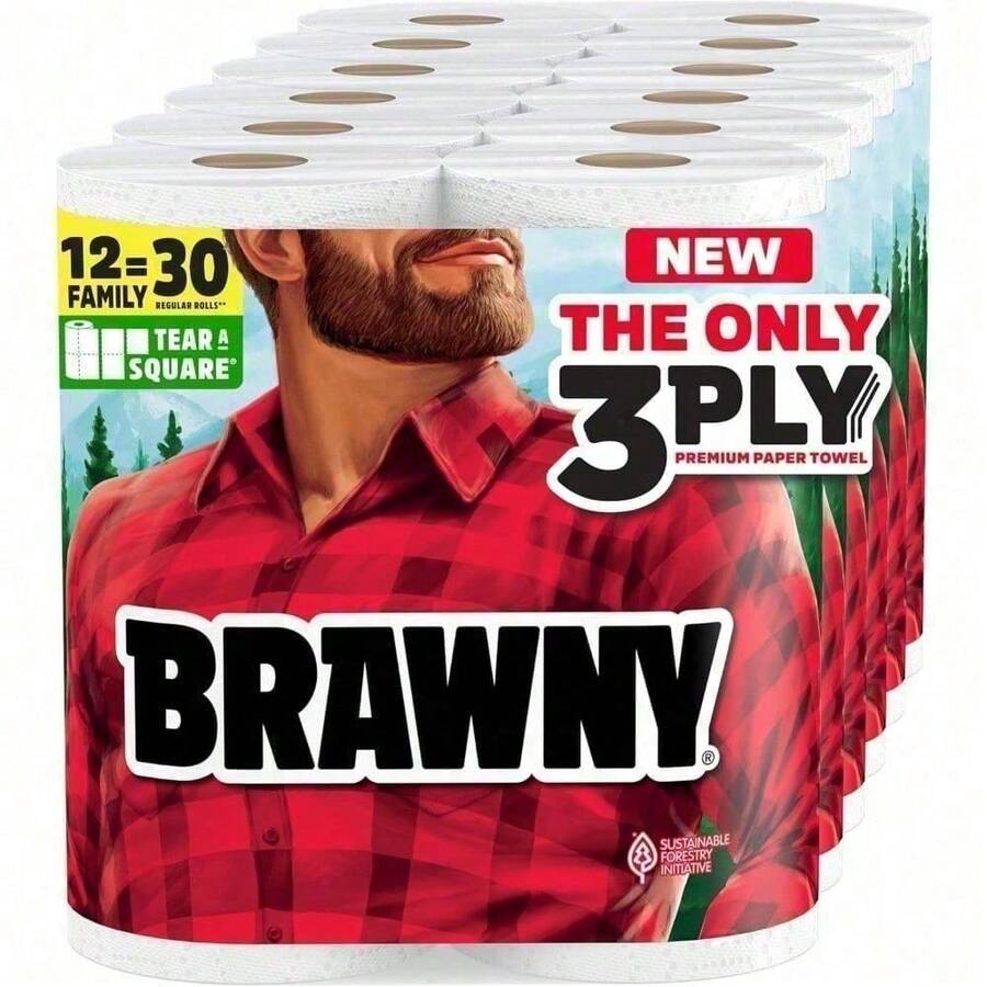 Brawny Tear-A-Square 3-Ply Paper Towels, Strongest On The Market, SFI-Certified, Custom Clean Sizes, Perfect For Everyday Messes, Ideal For Kitchen, Bathroom, And Office Use, Extra Absorbent For Quick Cleanup, 2 Triple Rolls (114 Sheets/Roll), Durable, Tear-Resistant, Convenient For Any Cleaning Task, Soft And Strong For Maximum Performance - 1 - View 1
