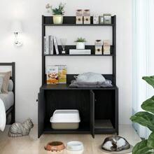 Large Cat Litter Box Enclosure With Storage Compartment, Hidden Cat Litter Box, Wooden Cat House With Scratching Board, Sturdy Indoor Pet Cabinet With 2 Doors For Odor Control - Black - View 5