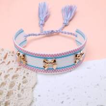 1pc Bowknot Bracelet, Creative Leopard Print Handmade Woven Vintage Tassel Adjustable Boho Bracelet, Suitable For Women Party, Travel, Daily Wear - Multicolor - View 4