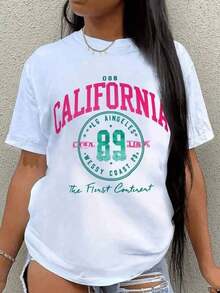 California Pattern Printed T-Shirt - Women's Casual Short-Sleeve Round-Neck T-Shirt Loose Fit Soft Cotton Top - Suitable For Daily Wear, Vacation, Summer Style, New Street Fashion Item Shipped From Local Warehouse Women's Gift Women's Beautiful Patterned T-Shirt Discount Promotion-Unisex Casual Vintage Street-Style Loose-Fit Cotton T-Shirt Top 09NM - 1 - 查看 10
