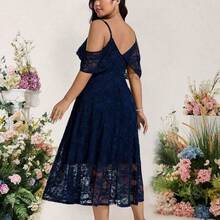 Cravure Plus Size Elegant Off The Shoulder Summer Women Outfit Spring Dress Evening Dress Formal Women Dresses Backless Lace Dress Wedding Women Dress - Blanco - Ver 3