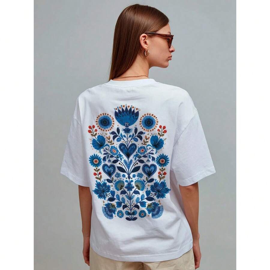 Camiseta de manga corta 100% algodón, nuevo estilo de verano, diseño de nicho moderno, versátil y elegante, corte holgado, top estilo hip-hop. - Negro - Ver 1