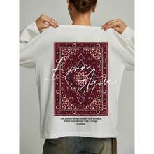 Diseño vintage con un toque nicho, divertido y sofisticado, camiseta de manga larga de algodón puro de longitud media para la primavera de 2025, a la moda. - Blanco - Ver 2