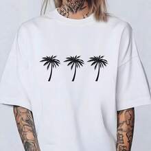 Camiseta de manga corta 100% algodón, nuevo estilo de verano, casual y versátil, con un toque relajado y un estampado moderno. - Negro - Ver 5