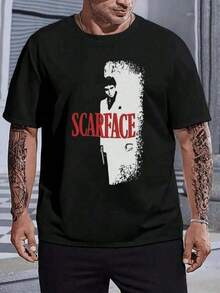 Una camiseta de hombre con cuello redondo, corte casual y estilo corto, elegante e informal, adecuada para salidas diarias, escuela y artículos esenciales de verano SFEW - Negro - Ver 1
