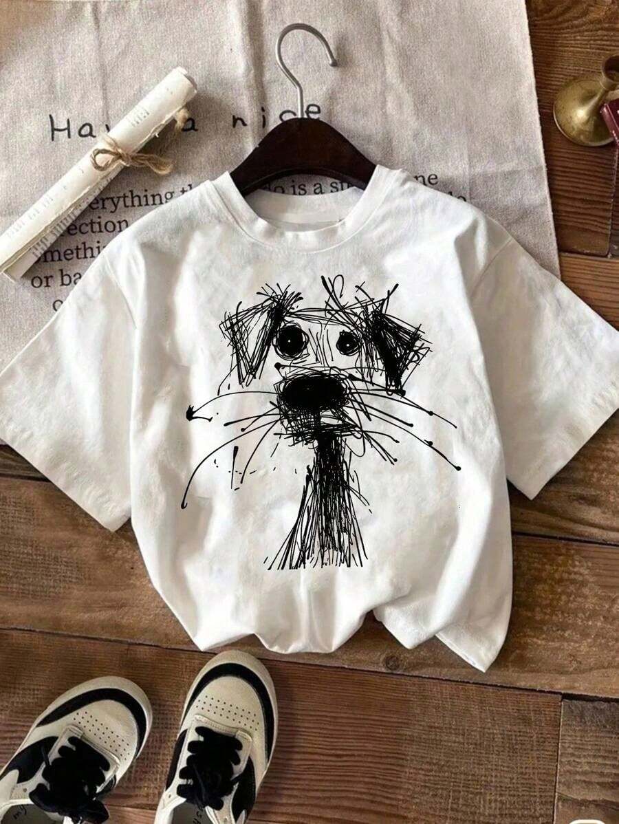 Camiseta de talla grande con estampado peculiar de gato para mujer - Estilo vintage urbano, unisex, de algodón, manga corta, cuello redondo, holgada. - Blanco 2 - Ver 1