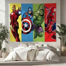1pcs Cartoon A Vengers S Uperhero Wall Tapestry Backdrop, Iron Man C Aptain America S Piderman Party Decorations For Photo Booth, Cute Hero Team Photography Background, Living Room Bedroom Aesthetic Wall Decor, Outdoor Indoor Celebration Banner, Backyard Party Photo Prop Supplies, School Event Poster Decor, Home Dormitory Wall Hanging Art - 多色-A - 查看 4
