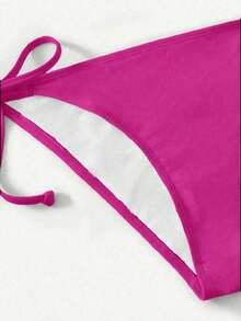 Women's Simple Solid Color Swim Bikini With A Halter Neck And Cutout, Suitable For Beach Vacations And Summer. - Fuchsia Pink 2 - View 5