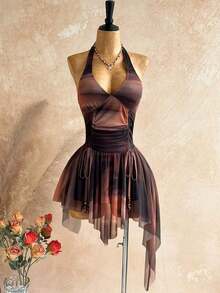 Women Midi Dresses - 全穀類咖啡 - 查看 8