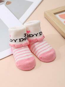 3 pares/set de calcetines para bebé recién nacido, con estampado de "I Love Daddy & Mommy", calcetines con volantes lindos, calcetines de algodón suave para bebés de 0 a 12 meses - Multicolor - Ver 9