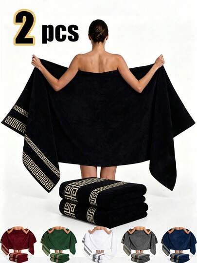 2pcs&1pc Luxury Gold Pattern Cotton Bath Towel Super Soft Quick Dry High Absorbent Lint Free Lightweight Terry Towel Durable Bathroom Home Decor Set