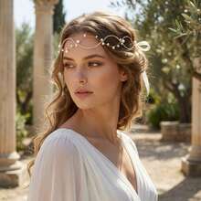 1pc Handmade Faux Pearl & Rhinestone Bridal Headband, Gold Tone Wavy Hair Vine With Ribbon, Elegant Wedding Headpiece For Brides & Bridesmaids,Elegant Faux Pearl Crystal Hair Vine, Bohemian Bridal Headband With Ribbon Tie, Romantic Wedding & Party Hair Accessory For Women,Glam Gold Faux Pearl & Rhinestone Hair Chain, Delicate Wavy Bridal Headband, Adjustable Wedding Hair Accessory For Special Occasions,Festival,Birthday - Gold - View 8