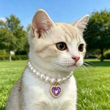 Pet Collar With Exquisite Heart Pendant And Sparkling Rhinestones, Luxurious Hip-Hop Style, Durable And Fade-Resistant, Fashionable Cuban Chain, Comfortable To Wear - Multicolor - View 2