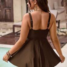 Swim Lushore Plus Size Women's Elegant Halter Neck Bikini Top, Suitable For Vacation - Marrón - Ver 9