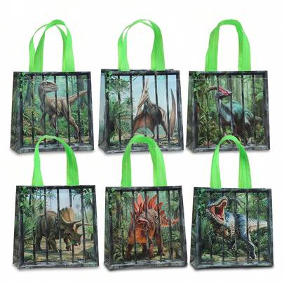 6/12/24pcs Dinosaur Print Non-Woven Fabric Party Gift Bags, Reusable Reinforced Handle Tote Bags, Dinosaur Birthday Party Supplies Gift Bags, Storage And Shopping Bags