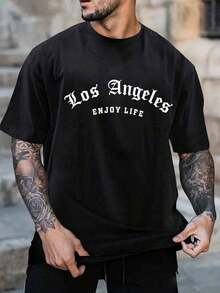Men's Letter Print T-Shirt - Black - View 1