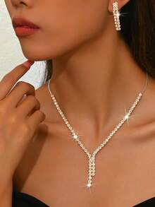 1 Bộ trang sức cưới bằng bạc thanh lịch gồm bông tai và dây chuyền. - Dây chuyền dạng móc cài 080 bạc AB - Xem 13