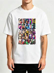 Unisex T-Shirt With Fighting Video Game Character Print, Soft Fabric, Suitable For All Seasons, Casual Urban Style, Versatile For Any Season, Affordable For Everyday Wear And A Perfect Christmas Gift For Fans And Friends. - 白色 - 查看 7