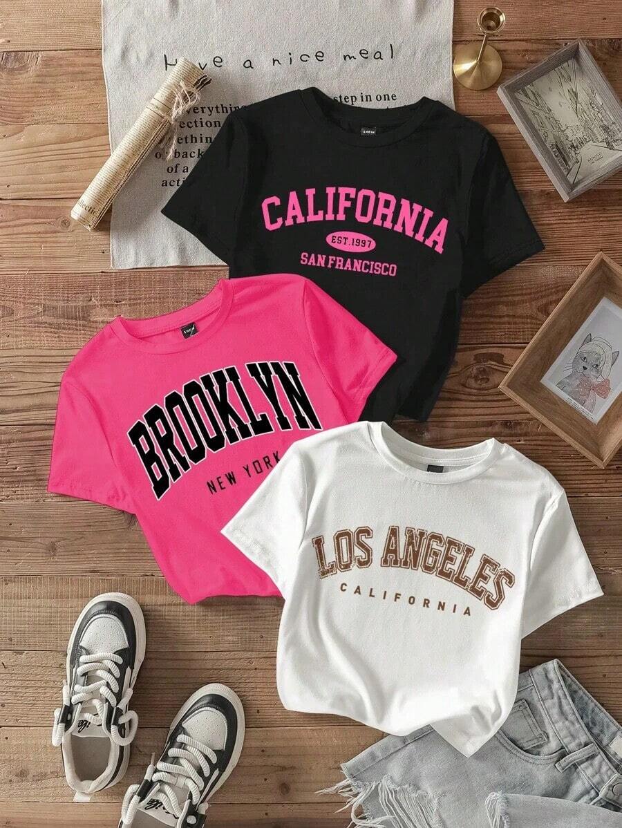 1 Loose-Fitting, Cropped, Round-Neck, Graphic BROOKLYN Print Short-Sleeve T-Shirt, Minimalist And Retro Style, Suitable For Summer. Women's. All Kinds Of Prints, Jacket, Round-Neck T-Shirt, Casual, For The Office, For Travel, Very Popular, Sporty Style, Print/Pattern, 100% Cotton T-Shirt, Casual T-Shirt, Comfortable, Soft, Breathable. The Latest Popular Bestseller - 白色 - 查看 1