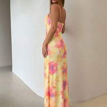 Women's Summer Beach Vacation Maxi Dress Loose Dress Elegant Floral Print Spaghetti Strap Apricot Dress Summer Dresses For Women,Graduation,Teacher Outfits For Women,Teacher Dress,Romantic Dress,Elegant Party Dresses,Casual Long Dresses - Verde - Ver 9