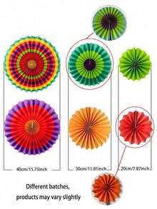 Conjunto de 6 peças de decoração colorida para festas temáticas, incluindo leques de papel para pendurar, com tema mexicano. Inclui discos de papel coloridos para pendurar, leques vibrantes com inspiração no sudoeste americano e muito mais. Ideal para festas mexicanas, cabines de fotos de carnaval, festas na piscina, casamentos de verão e decoração de ambientes. Perfeito para carnaval, formaturas, volta às aulas, Halloween, Dia de Ação de Graças e aniversários. - A - Ver 9