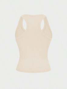Camiseta de tirantes de mujer Floreya con cuello cuadrado, top corto casual de ajuste ceñido sin mangas, versátil para usar por sí solo o en capas, estilo minimalista francés, apto para todas las estaciones, verano - Albaricoque - Ver 4
