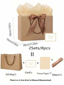 Bộ 4 túi quà bằng giấy Kraft, bao gồm 1 túi quà, 1 giấy lụa, 1 thiệp có ruy băng, túi mua sắm, túi đựng có quai xách, túi tote trang trí nơ, thích hợp cho bé gái, đám cưới, tiệc tùng, Giáng sinh, Lễ Tạ ơn, Năm mới, sinh nhật, Ngày Valentine, phù dâu, họp mặt bạn gái và các dịp khác. - Nhiều màu - Xem 19