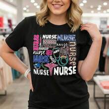 1 camiseta de algodón con estampado gráfico de enfermera para mujer, camiseta casual de manga corta con diseño de estetoscopio, tallas grandes S-5XL, suave y cómoda, ideal para profesionales médicos, camiseta de regalo para enfermeras, camisetas de verano, ropa de verano, camisetas gráficas de verano para mujer, camisetas transpirables y cómodas. - Negro - Ver 7
