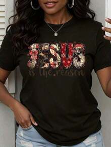 "Jesus Is The Reason" Christmas T-Shirt - Religious Christmas Gift For Christians - Unisex Christmas T-Shirt For Everyday Wear On Campus For Women And Men | Exquisite Design | Loose And Comfortable | Easy To Match | - 黑色 - 查看 8