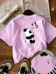 Camiseta estampada por ambos lados con diseño de panda y mariposa de dibujos animados, top casual de manga corta con cuello redondo y estampado en la parte delantera y trasera, adecuada para verano y primavera, top de manga corta, ropa de mujer - Camiseta de algodón holgada unisex de estilo vintage urbano con cuello redondo y manga corta. - Rojo - Ver 7