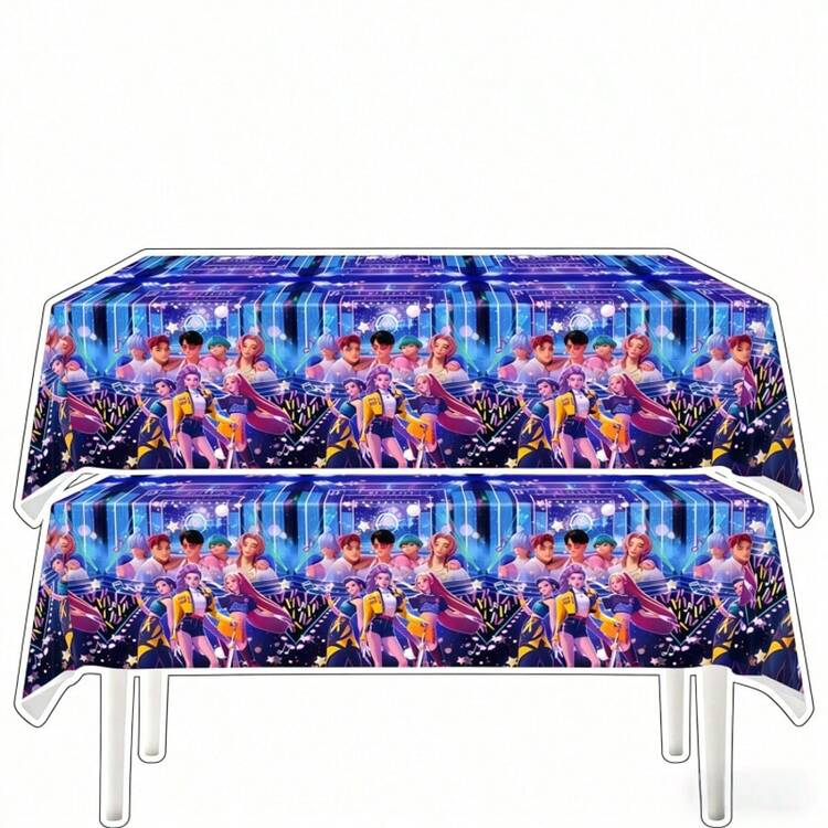 1pc Girl Group Theme Party Tablecloth, Birthday Party Decoration, Disposable PE Tablecloth, Suitable For K-Pop Fan Party Decoration Tablecloth, Suitable For Fan Gatherings, Birthday Parties And Other Occasions, Creating A Unique And Joyful Decoration - Multicolor - View 3
