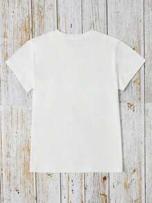 1 Piece Bloom Like Flowers: Women's Casual T-Shirt With Vibrant Geometric Print, Crew Neck, And Short Sleeves. A Must-Have For Spring/Summer, Perfect As A Gift For Loved Ones, Comfortable For Everyday Wear, And Stylishly Youthful. Short-Sleeve Letter Print T-Shirt, Casual, For Everyday Outdoor Wear, 180g, 100% Cotton. - 白色 - 查看 2