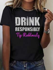 1 T-Shirt With The Slogan "Funny Bartender: Drink In Moderation, Pay Generously" - Retro Barman Humor Graphic Design, Short Sleeve, High Weight Pure Cotton (Edition), Unisex Crew Neck Design, Party And Bar Wear, Unisex Gift, 100% Cotton, 180g 100% Cotton Graphic T-Shirts. - 黑色 - 查看 1