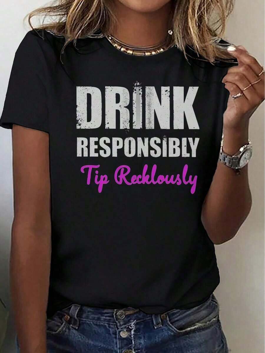 1 T-Shirt With The Slogan "Funny Bartender: Drink In Moderation, Pay Generously" - Retro Barman Humor Graphic Design, Short Sleeve, High Weight Pure Cotton (Edition), Unisex Crew Neck Design, Party And Bar Wear, Unisex Gift, 100% Cotton, 180g 100% Cotton Graphic T-Shirts. - 黑色 - 查看 1