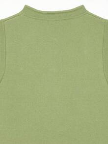 Chaleco de punto casual con cuello redondo, nudo y botones de unicolor, para primavera/verano - Verde - Ver 11