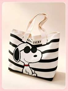 SNOOPY 1个史努比条纹帆布手提包，大容量单肩包，可爱多功能手提包，适合工作、休闲、旅行、上学，是生日、情人节、母亲节的绝佳礼物。 - 彩色 - 查看 5