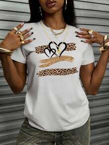 1 pieza de camiseta de manga corta con cuello redondo, estilo casual de verano para mujer, con estampado de eslogan simple, corte holgado, ideal para uso diario y vacaciones. Camiseta de mujer. Black180g Algodón 100% - Blanco - Ver 12