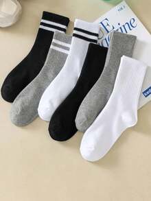 1/6 pares de calcetines deportivos de media pantorrilla con patrón de rayas, regalo unisex para parejas, adecuado para primavera, verano, otoño e invierno - Multicolor - Ver 4