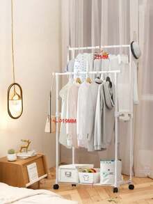1 pieza Perchero de pie, Estantería de almacenamiento para el dormitorio del hogar, Perchero colgante de ropa para la sala de estar, Estantería de almacenamiento de entrada simple con ruedas, Perchero móvil ajustable para dormitorio y balcón - Blanco - Ver 5
