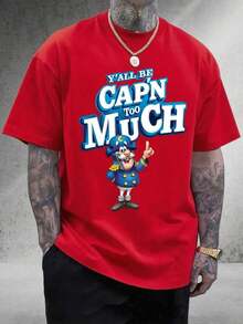 Men's Basic Graphic Tee | "Y'all Be Cap'n Too Much" Design | 100% Cotton | Soft & Comfortable | Casual Wear | Gift For Him | Unisex Crew Neck Tee | Made In USA | Factory Direct: Men's Funny Cartoon Print Tee. - 灰色 - 查看 7