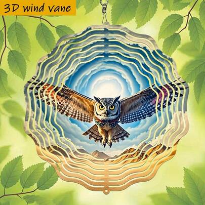 1 con cú sa mạc 3D dang rộng cánh, kích thước 10in*10in, có móc xoay, chong chóng gió tự làm 360°, quay bằng sức gió, dễ lắp đặt, thích hợp làm quà tặng Giáng sinh, Halloween và các ngày lễ khác (không bao gồm mặt dây chuyền), kiểu ngẫu nhiên.