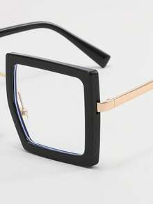1pc Women's PC Large Frame Square, Gold Plastic Combo, Commuter, European & American Personality, Face-Slimming, Light Non-Prescription Glasses, Suitable For Daily Use - 黑色 - 查看 4