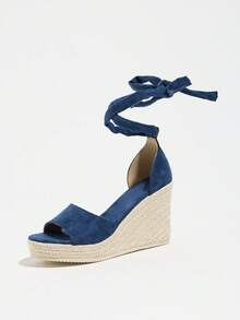 Women's Platform Wedge Sandals, Criss-Cross Strap Woven Wedge Sandals, Increase Height & Leg Length, Holiday Style High Heel Sandals - Blue - View 9