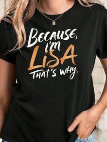 Camiseta de Mujer con Estampado 'Porque Soy Lisa, Por Eso' para Primavera y Verano, Camisetas Gráficas de Moda, Holgadas, Casuales, Deportivas, de Cuello Redondo y Manga Corta, Ropa de Verano, Camisetas Informales, Conjuntos de Vacaciones para Mujer, Diseño Juvenil y Moderno, ropa de calor mujer, blusas de mujer, tallas S-3XL. - Negro - Ver 1