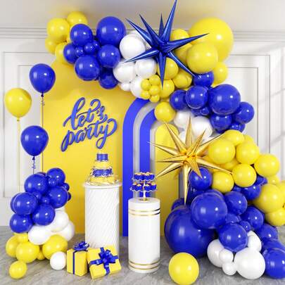 99pcs Navy Blue And Yellow Balloon Arch Set, White Royal Blue And Yellow Balloons For Anniversary Engagement Graduation Baby Shower Boy Girl Kids Birthday Party Decor