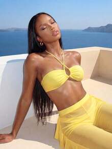 Swim Conjunto de bikini separado de 3 piezas, inalámbrico, para verano 2025 - Amarillo - Ver 2