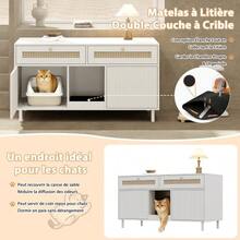 Cat Litter Box Cabinet With Litter Mat, Pet Cabinet With Rattan Drawer, Pet Sideboard/TV Cabinet, Without Litter Box, 120x50x65 Cm - White - View 9