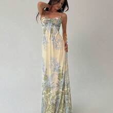 Women's Summer Beach Vacation Maxi Dress Loose Dress Elegant Floral Print Spaghetti Strap Apricot Dress Summer Dresses For Women,Graduation,Teacher Outfits For Women,Teacher Dress,Romantic Dress,Elegant Party Dresses,Casual Long Dresses - Verde - Ver 7